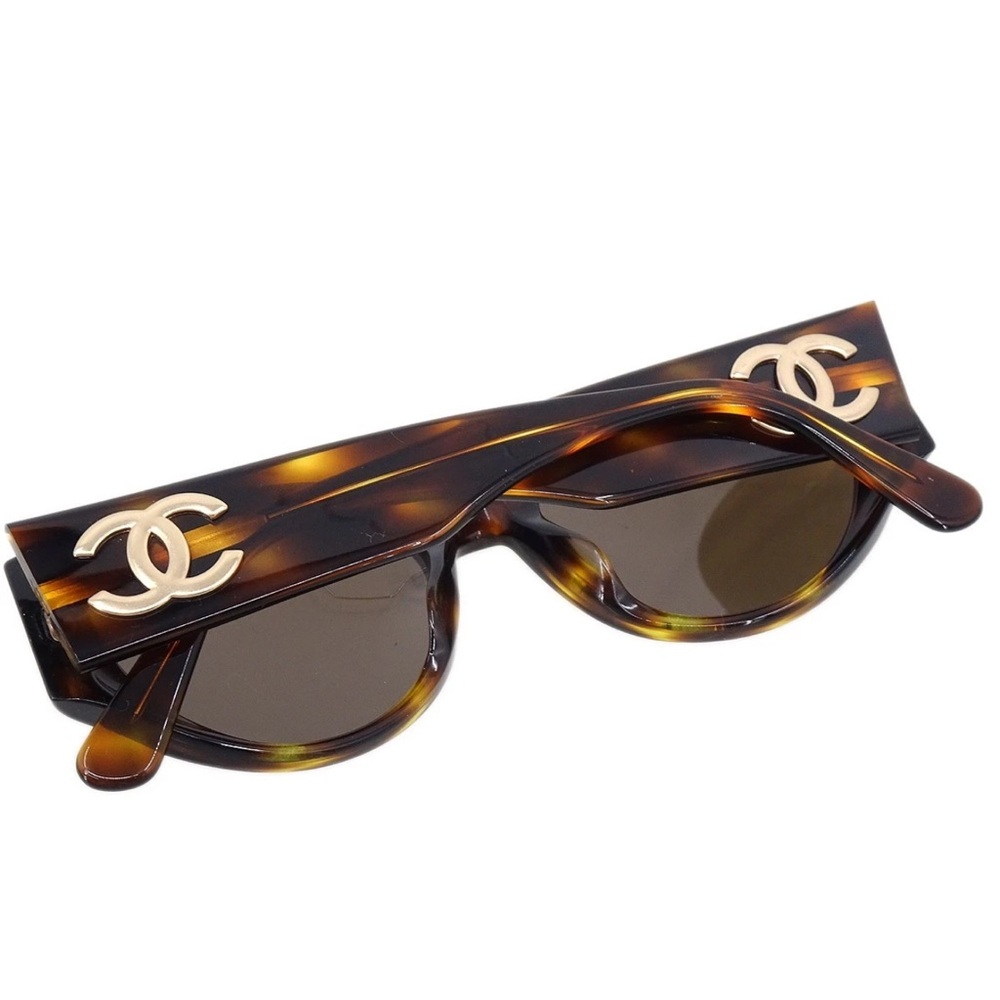 Auth CHANEL Havana Gold Tortoise Shell Sunglasses Gold CC Oval Cat eye 04152 - Picture 2 of 8